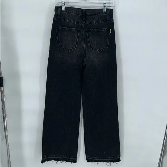 Vibrant M.I.U. Jeans Women's Juniors Size 1 Black Distressed High Rise Wide Leg - Picture 5 of 12